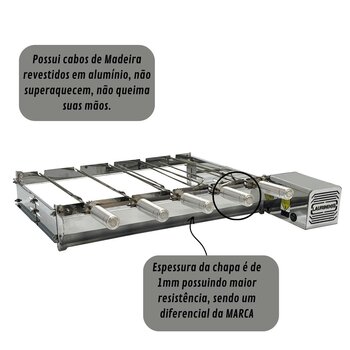 Churrasqueira Giratória Baixa Inox 5 Espetos Motor Direito