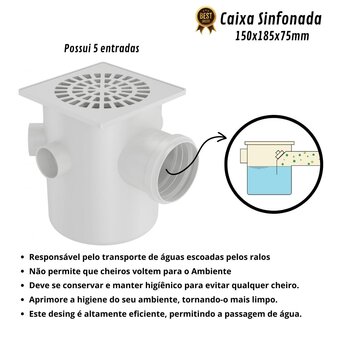 Caixa Sifonada Anti Odor Ralos Banheiro 150x185x75mm