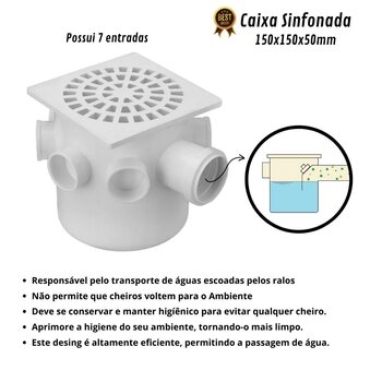 Caixa Sifonada Anti Odor Ralos Higiene 150x150x50mm