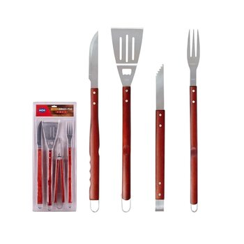 Conjunto Para Churrasco 4 Peças Inox Cabos longos 66cm Mor