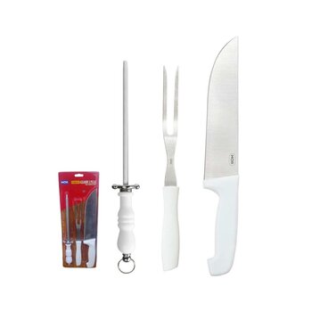 Kit Churrasco Conjunto Do Assador, Faca, Chaira E Garfo MOR