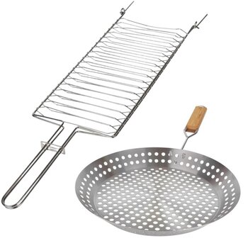 Kit Frigideira Inox De Grelhar E Grelha Para Peixe Grande