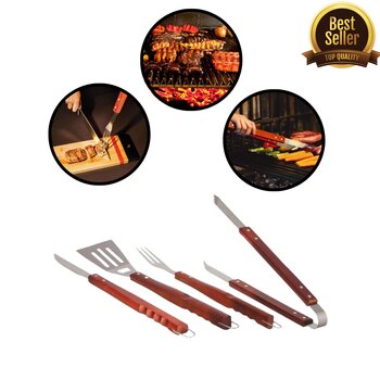 Kit Churrasco Inox Churrasqueiro Profissional Tabua Madeira