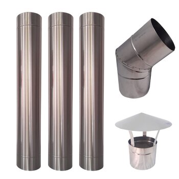 Kit 3m Dutos Chapéu Chinês Curva 45 Inox 304 - Chaminé