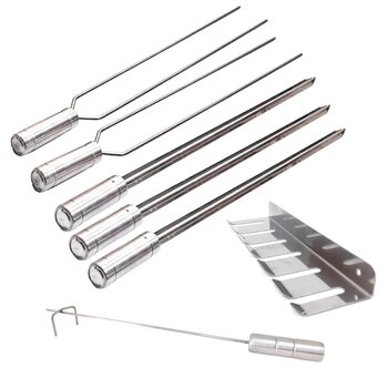 Kit Espeto 40cm Churrasco Suporte Inox E Espalha Brasa