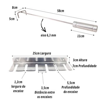 Kit Espeto 40cm Churrasco Suporte Inox E Espalha Brasa