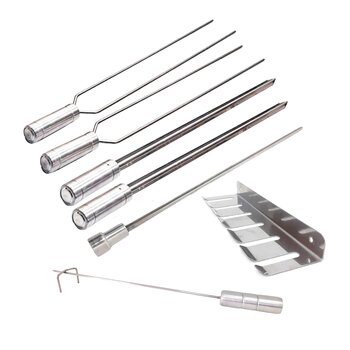 Kit Espeto 40cm Churrasco Suporte Inox E Espalha Brasa