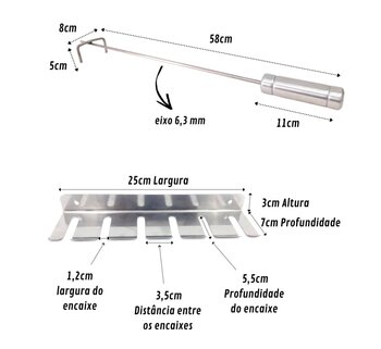 Kit Espeto 70cm Churrasco Suporte Inox E Espalha Brasa