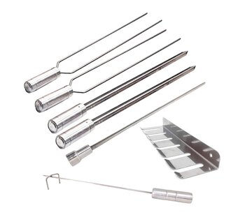 Kit Espeto 60cm Churrasco Suporte Inox Espalha Brasa Coração