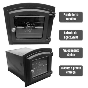 Forno Ferro Fundido Tampa De Vidro 43x42cm Caixote Aço 2.2mm