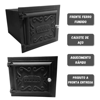 Forno A Lenha De Ferro Fundido 42,5x37cm Caixote Aço 0.9mm