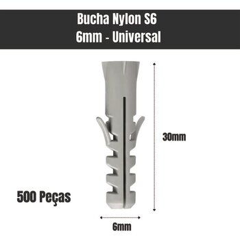 Bucha Nylon S6 Kit 500 Unidades Concreto E Alvenaria