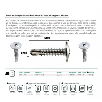 Parafuso Auto Brocante Flangeado 4,2 X 13mm 1000 Pçs