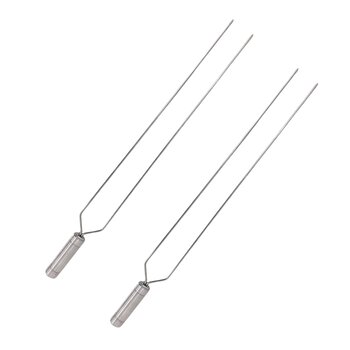 2x Espeto Duplo Inox 70cm Cabo Revestido Alumínio Churrasco