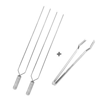 Kit Espeto Duplo Inox 40cm Mais Pegador De Carnes, Churrasco