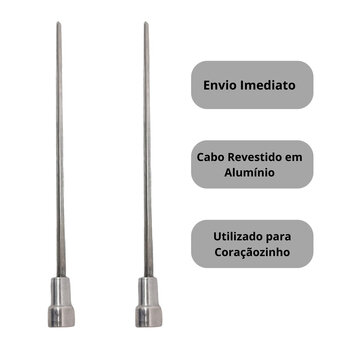 2x Espeto Mini Inox Lâmina 30cm Churrasco Coração Laurindos