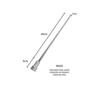 5x Espeto Mini Inox Lâmina 40cm Churrasco Coração