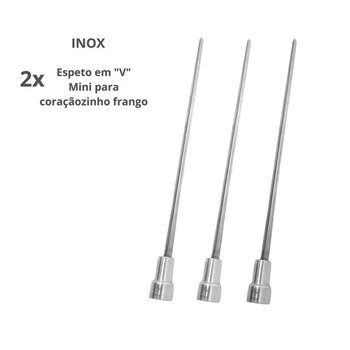 3x Espeto Mini Inox Lâmina 30cm Churrasco Coração