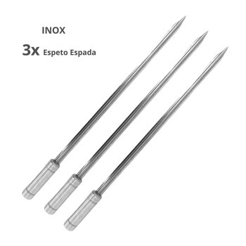 3x Espeto Espada Inox 40cm Cabo Revestido Alumínio Churrasco