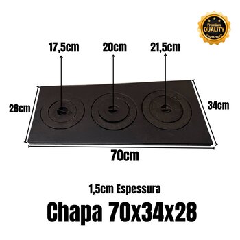 Chapa de Ferro Funddido 3 Bocas 70x34x28 Fogão Pré Moldado