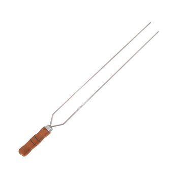 Espeto Duplo 80cm De Inox Com Cabo Madeira Churrasco