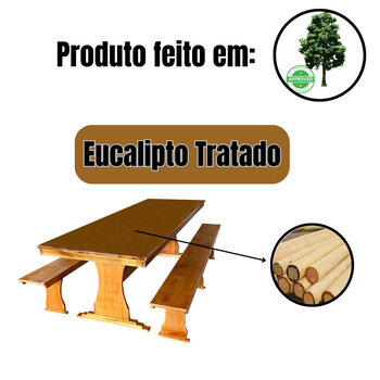 Mesa Rustica Madeira Eucalipto + 2 Bancos com 2 Metros