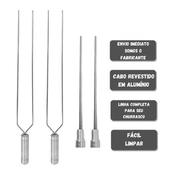 4x Espetos De Inox Lâmina 50cm Duplo/Coração Para Churrasco