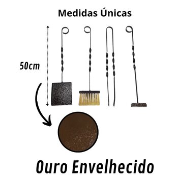 Rastelo para Limpeza Lareira Churrasqueira Ouro Envelhecido