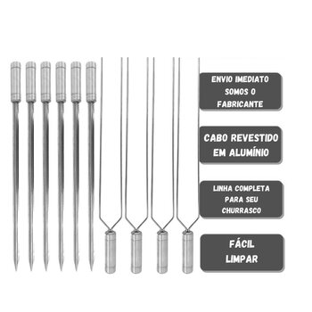 10x Espetos De Inox Lâmina 40cm 6-Espada e 4-Duplo Churrasco