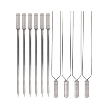 10x Espetos De Inox Lâmina 40cm 6-Espada e 4-Duplo Churrasco