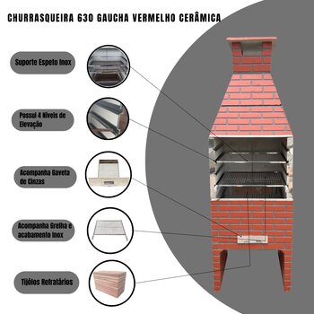 Churrasqueira Pré Moldada Vermelho Cerâmica Gaucha 630 Inox