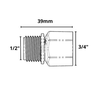 Prolongador 20mm 1/2 com Adaptador 3/4 Torneiras e Registros