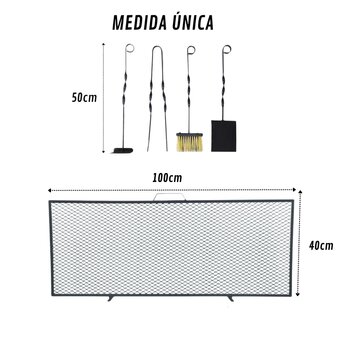 Kit Acessórios Torcido Lareira Tela de Proteção 100x40