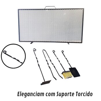 Kit Acessórios Torcido Lareira Tela de Proteção 70x40