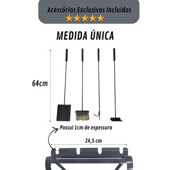 Kit Acessórios para Lareira Porta Lenha Tela de Proteção