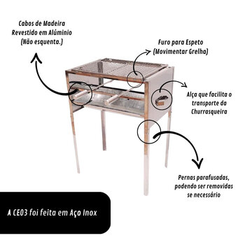 Churrasqueira Aço Inox E Grelha Espeto Moeda Inox Churrasco