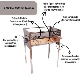 Churrasqueira Aço Inox E Grelha Espeto Moeda c/ Tijolos